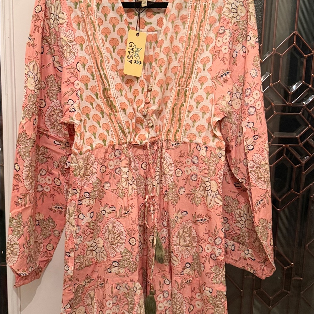 JADED GYPSY S/M Bohemian Pink Floral Maxi Dress with Tie Waist - Picture 14 of 14